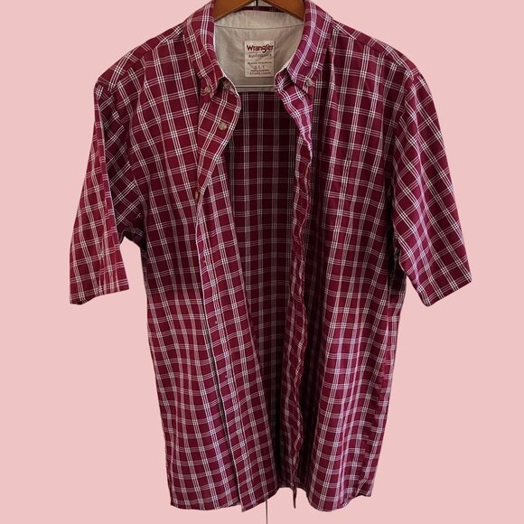 Vintage Wrangler Brushpopper Western Button Up Shirt Mens XL T Red Check Striped - Picture 1 of 8